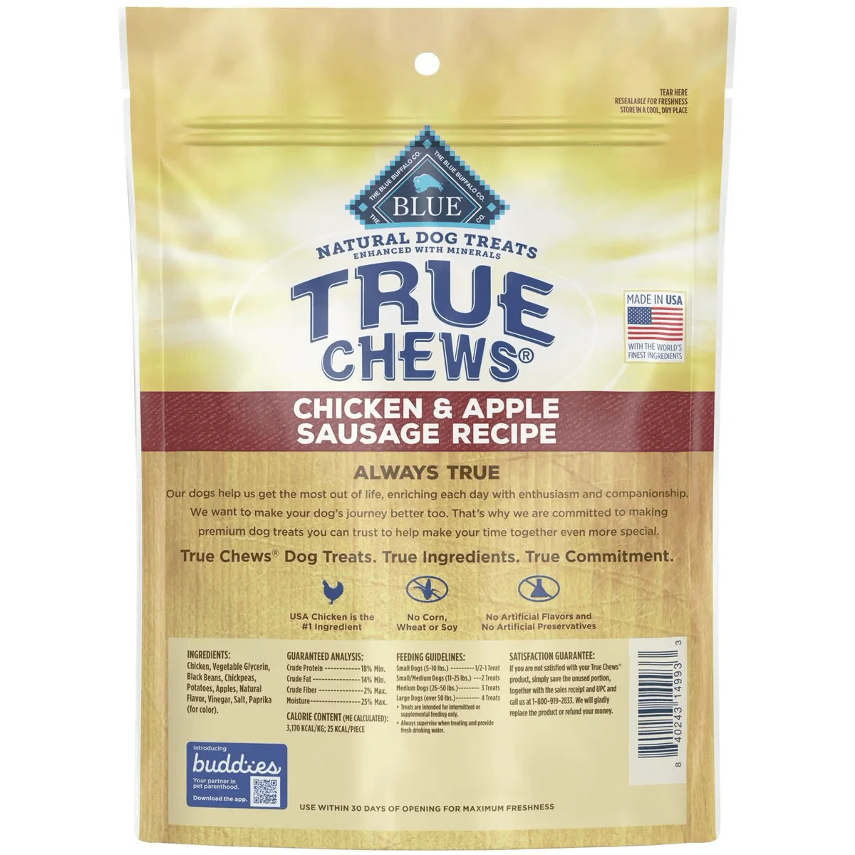 Blue Buffalo True Chews Dog Treats Chicken & Apple Sausage - Image 2