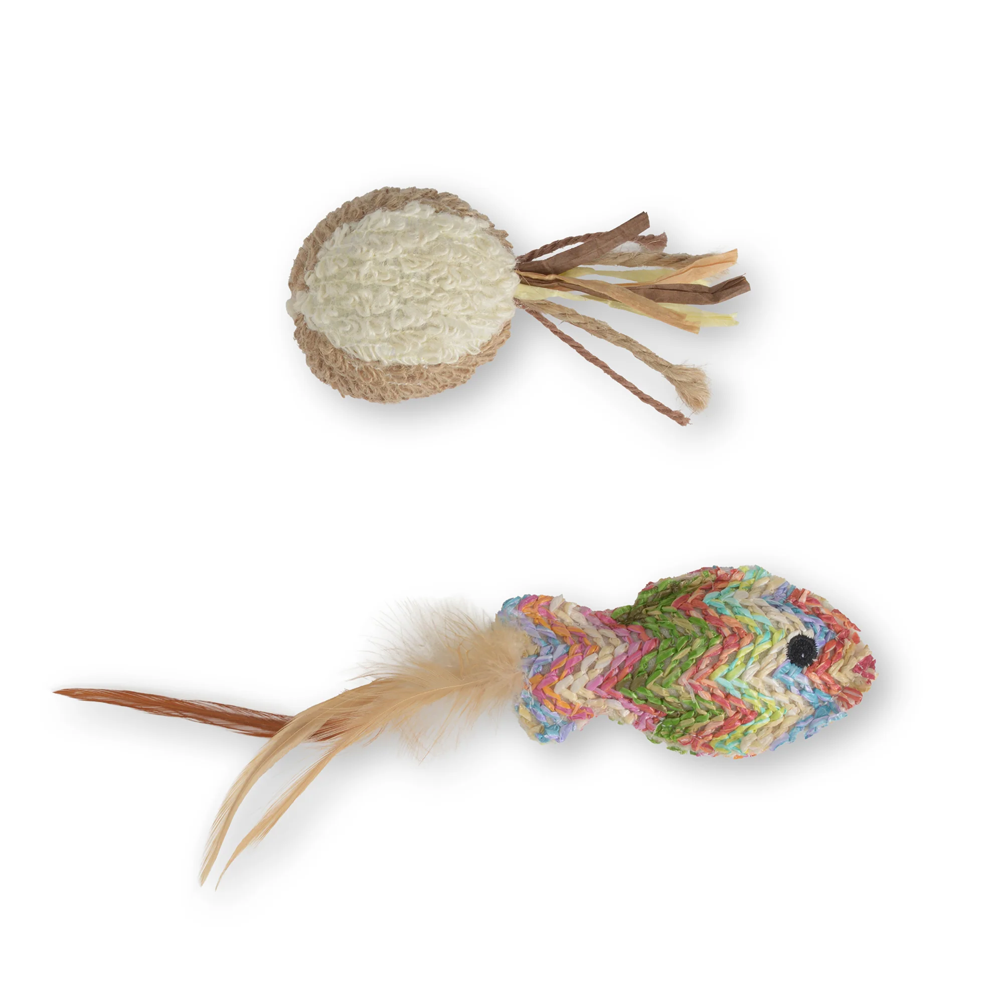 Catit Woven Straw Fish and Terry Ball Cat Toy - Image 2