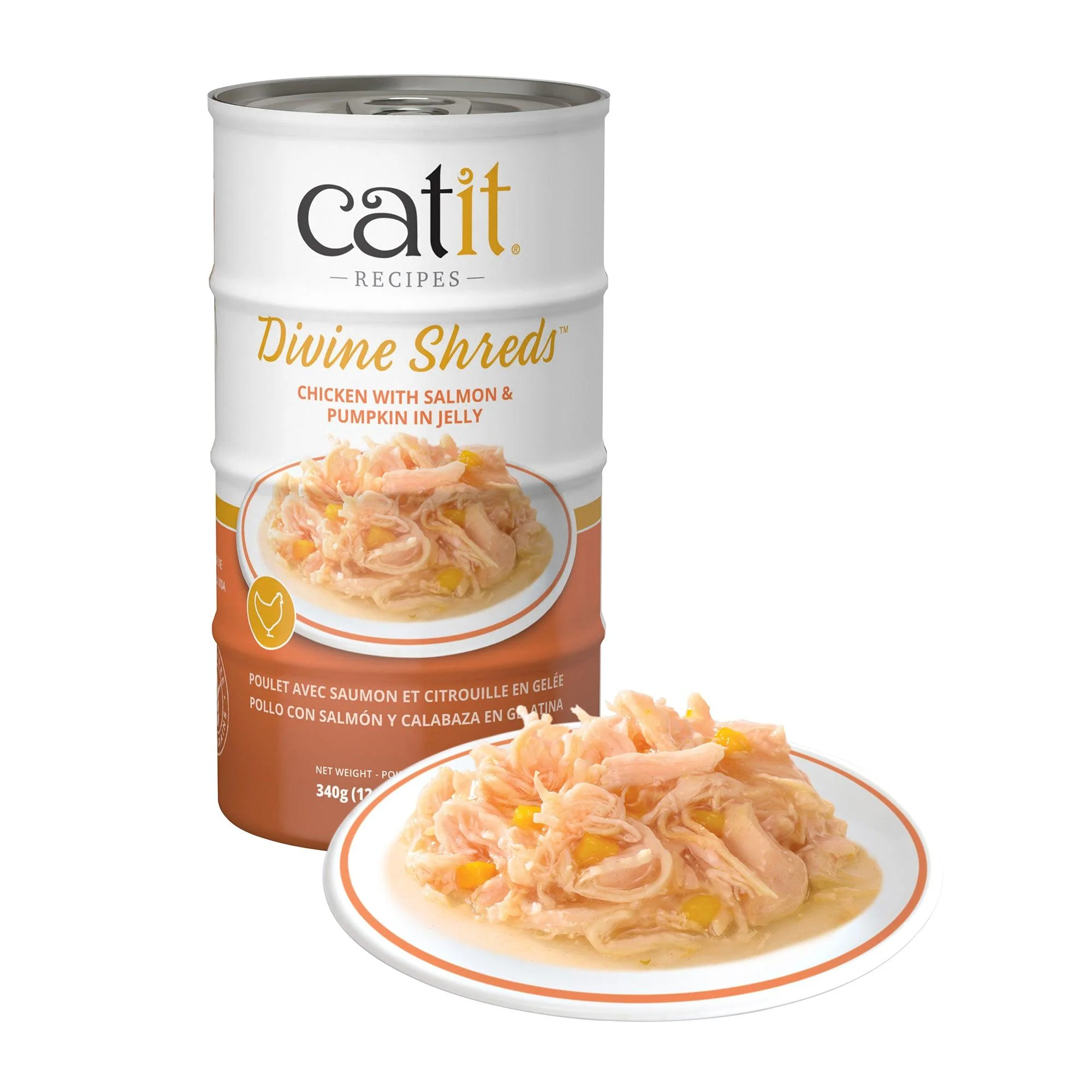 Catit Divine Shreds Chicken, Salmon & Pumpkin In Jelly 4 Pack - Image 2