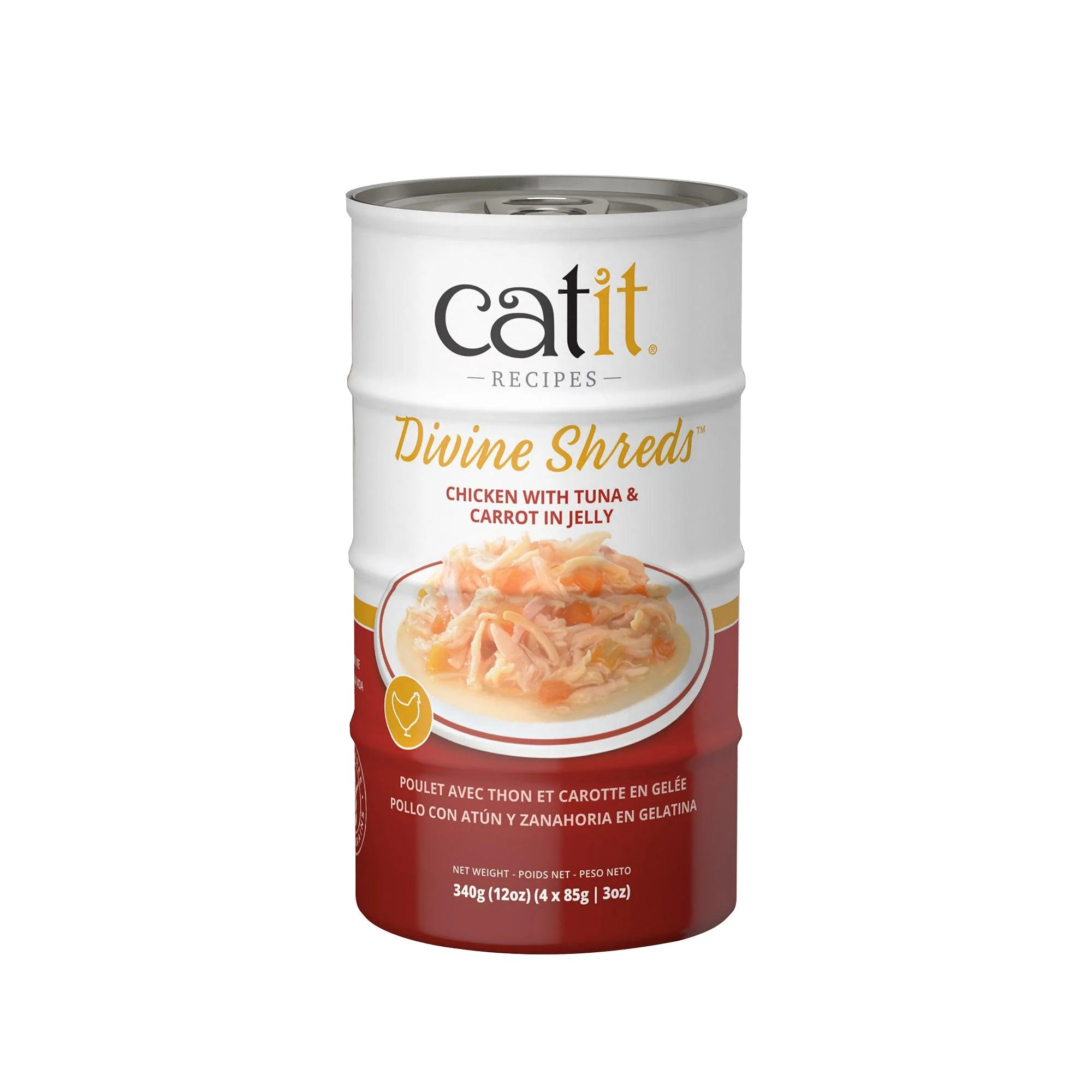 Catit Divine Shreds Chicken, Tuna & Carrot In Jelly 4 Pack