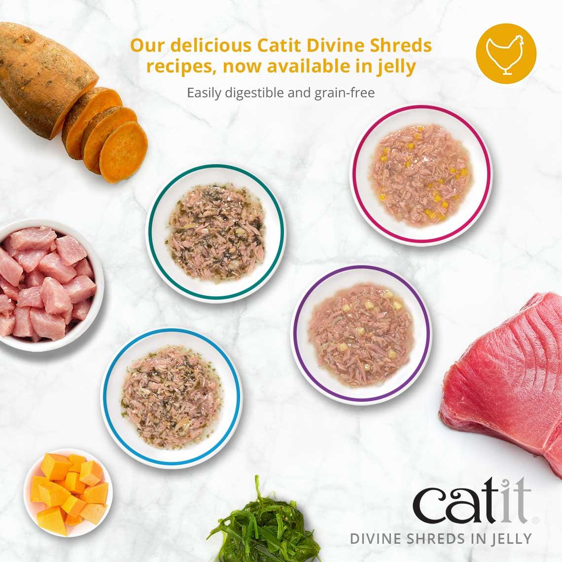 Catit Divine Shreds Tuna, Chicken & Wakame In Jelly 4 Pack - Image 4