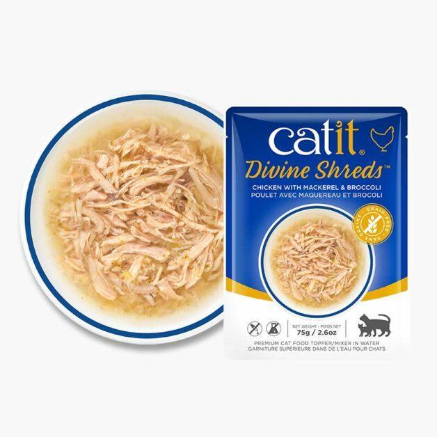 CatIt Divine Shreds Wet Pouches Chicken, Mackerel & Broccoli