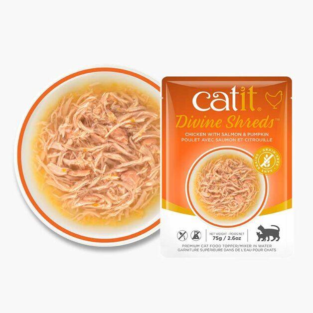 CatIt Divine Shreds Wet Pouches Chicken, Salmon & Pumpkin
