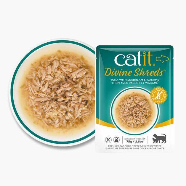 CatIt Divine Shreds Wet Pouches Tuna, Seabream & Wakame