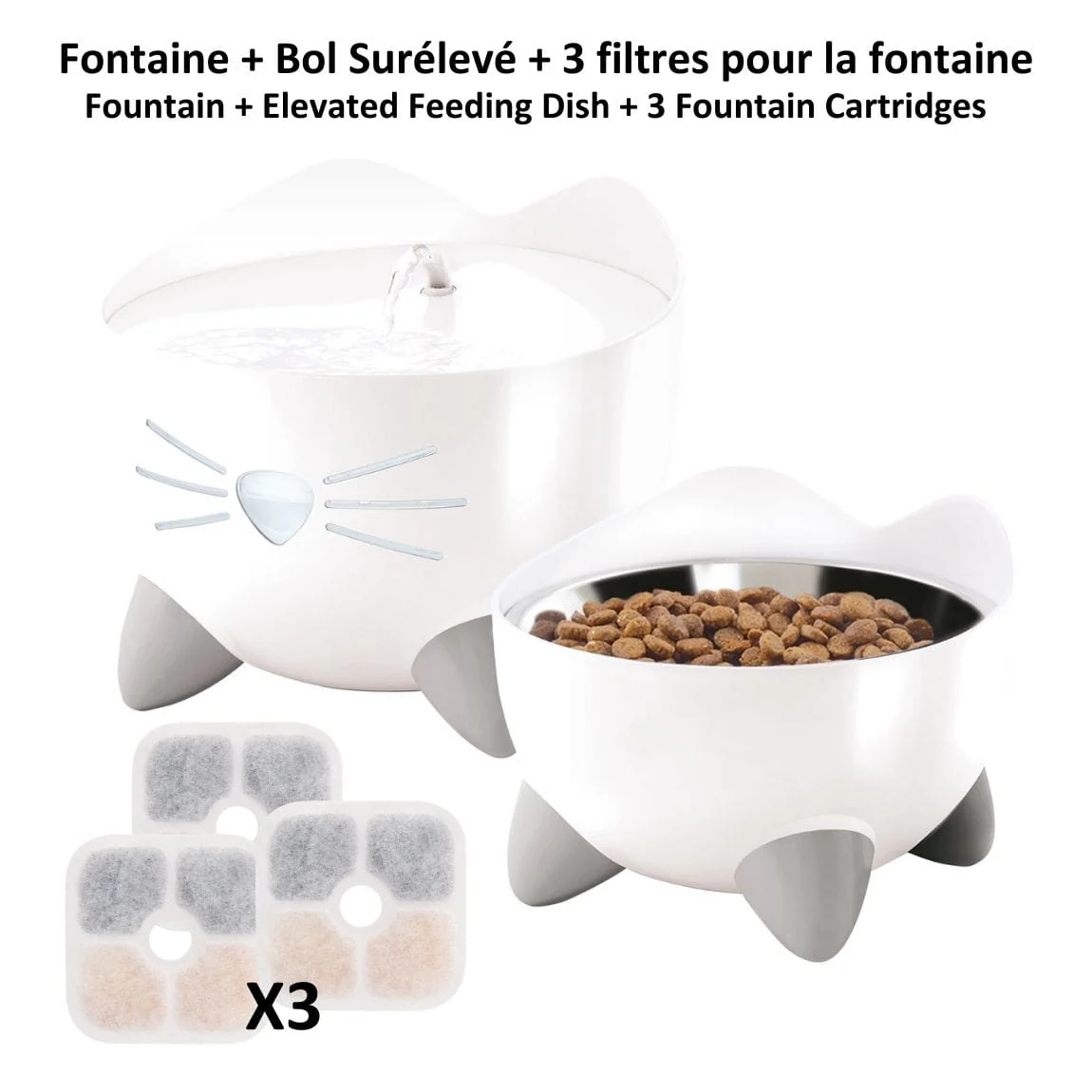 Catit Pixi Fountain White Combo with Feeding Dish & 3 Filters - Image 2