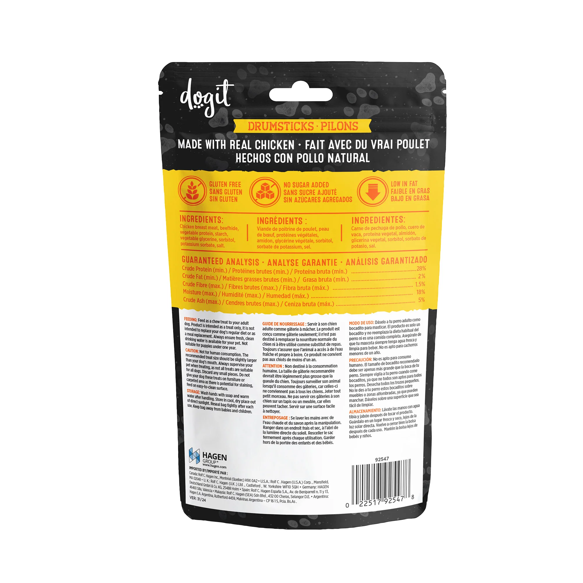 Dogit Snack Bar Dog Treats Chicken & Beefhide Drumsticks 3" - Image 2