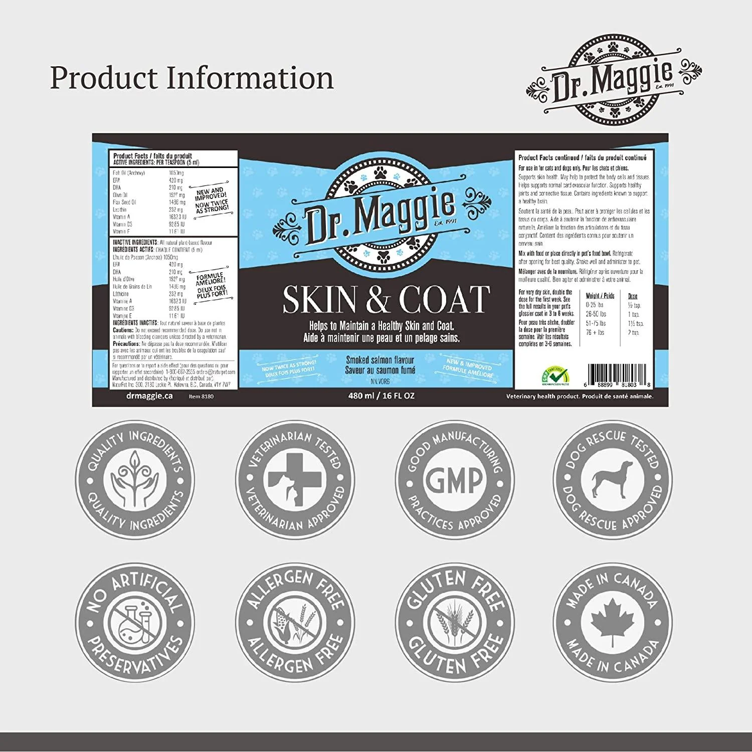 Dr. Maggie Skin and Coat Omega 3 Supplement with Fish Oil, Flax, and Olive Oil - Image 5