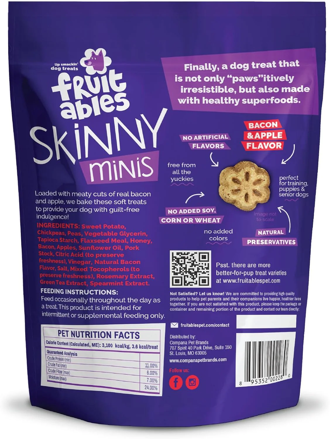 Fruitables Skinny Minis Dog Treats Apple & Bacon - Image 8