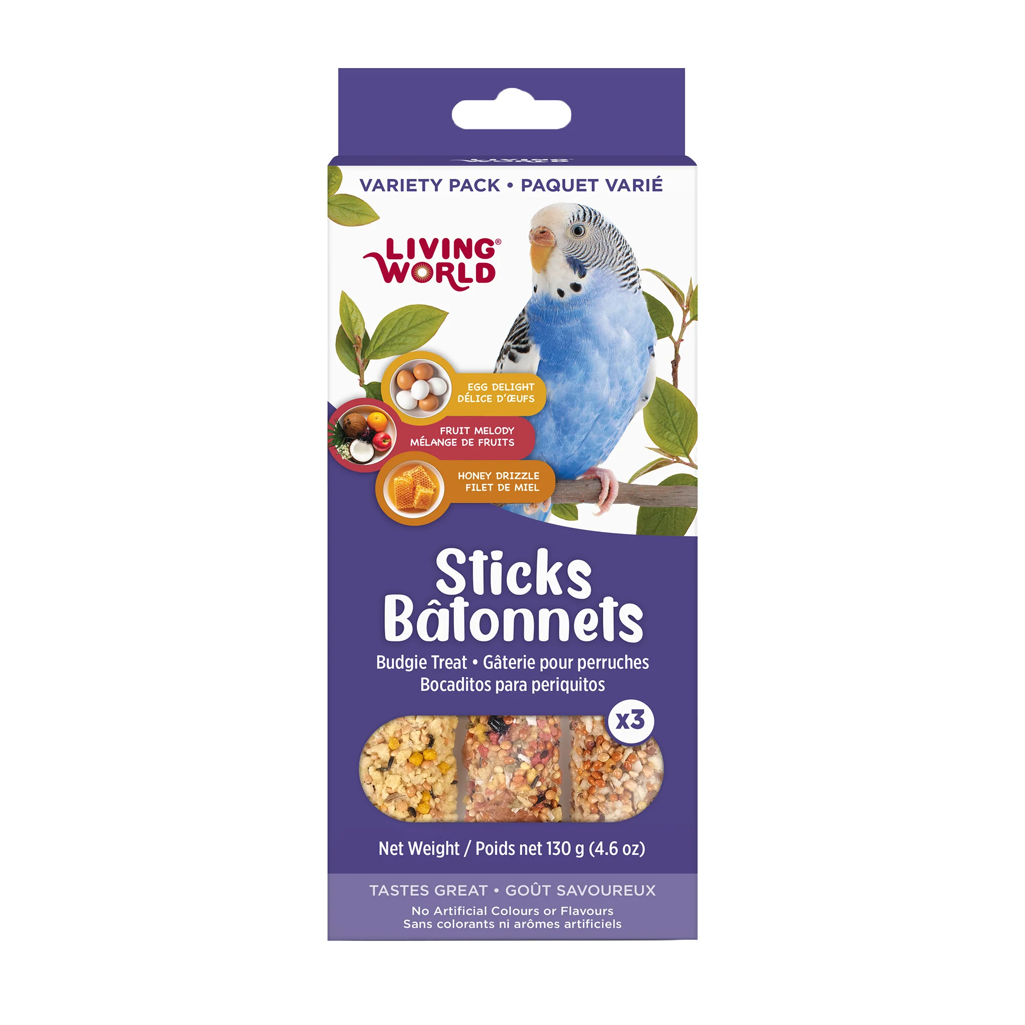 Living World Budgie Egg, Fruit & Honey Treat Sticks Variety Pack