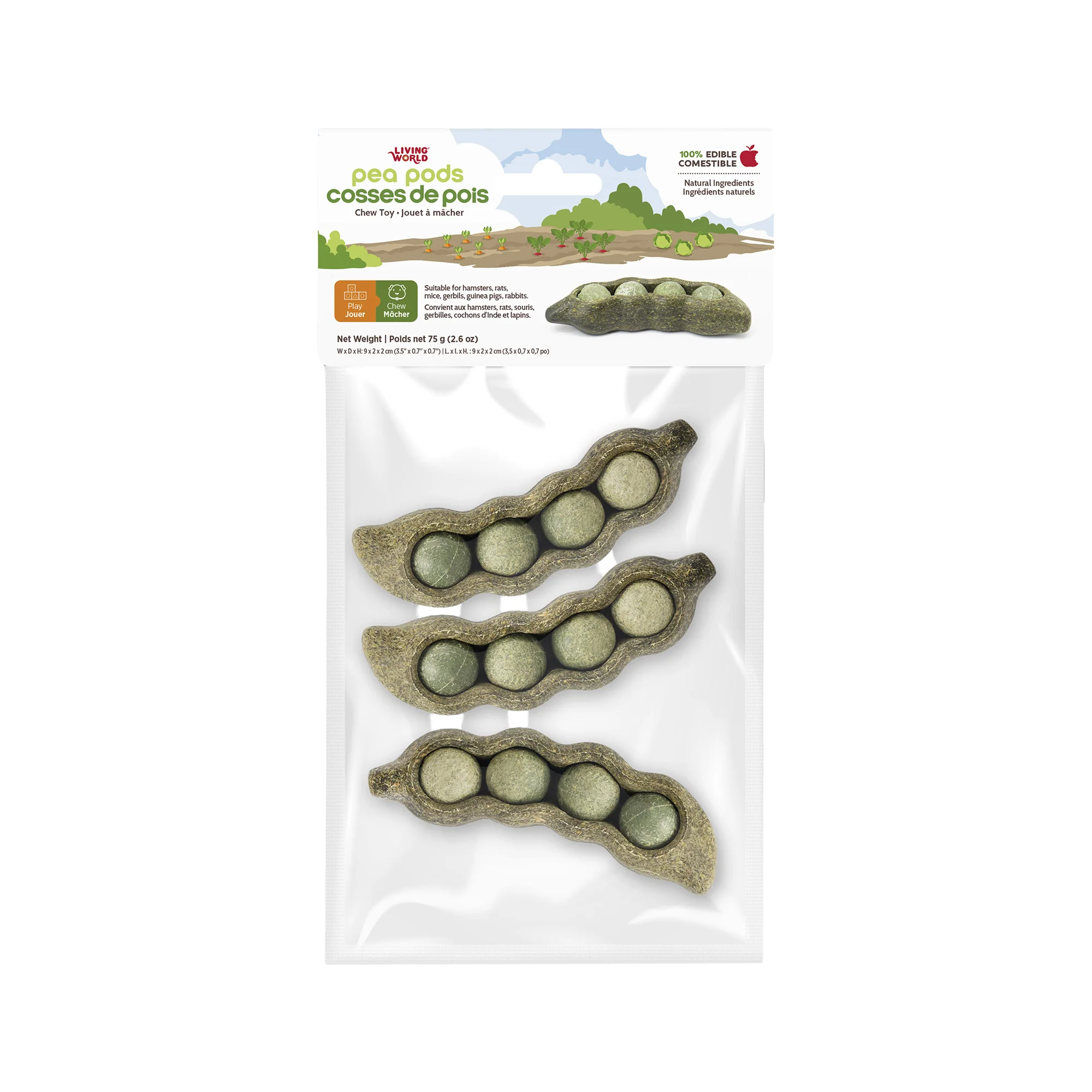 Living World Edible Pea Pods Chew Toy for Small Animals - 3 Pack
