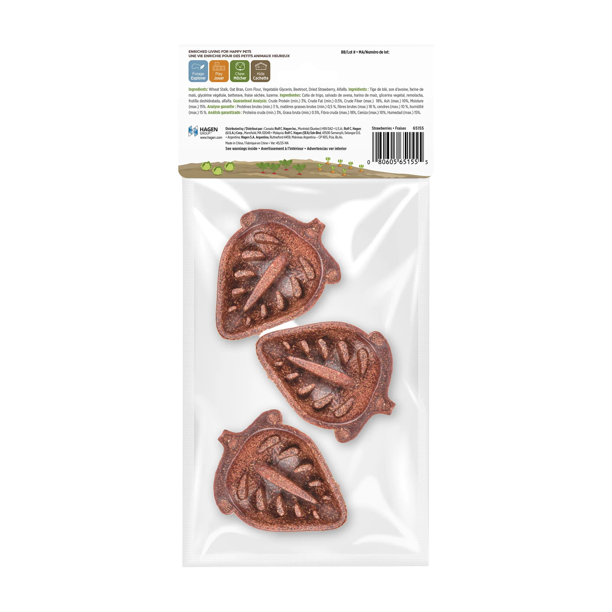 Living World Edible Strawberries Chew Toy for Small Animals - 3 Pack - Image 2