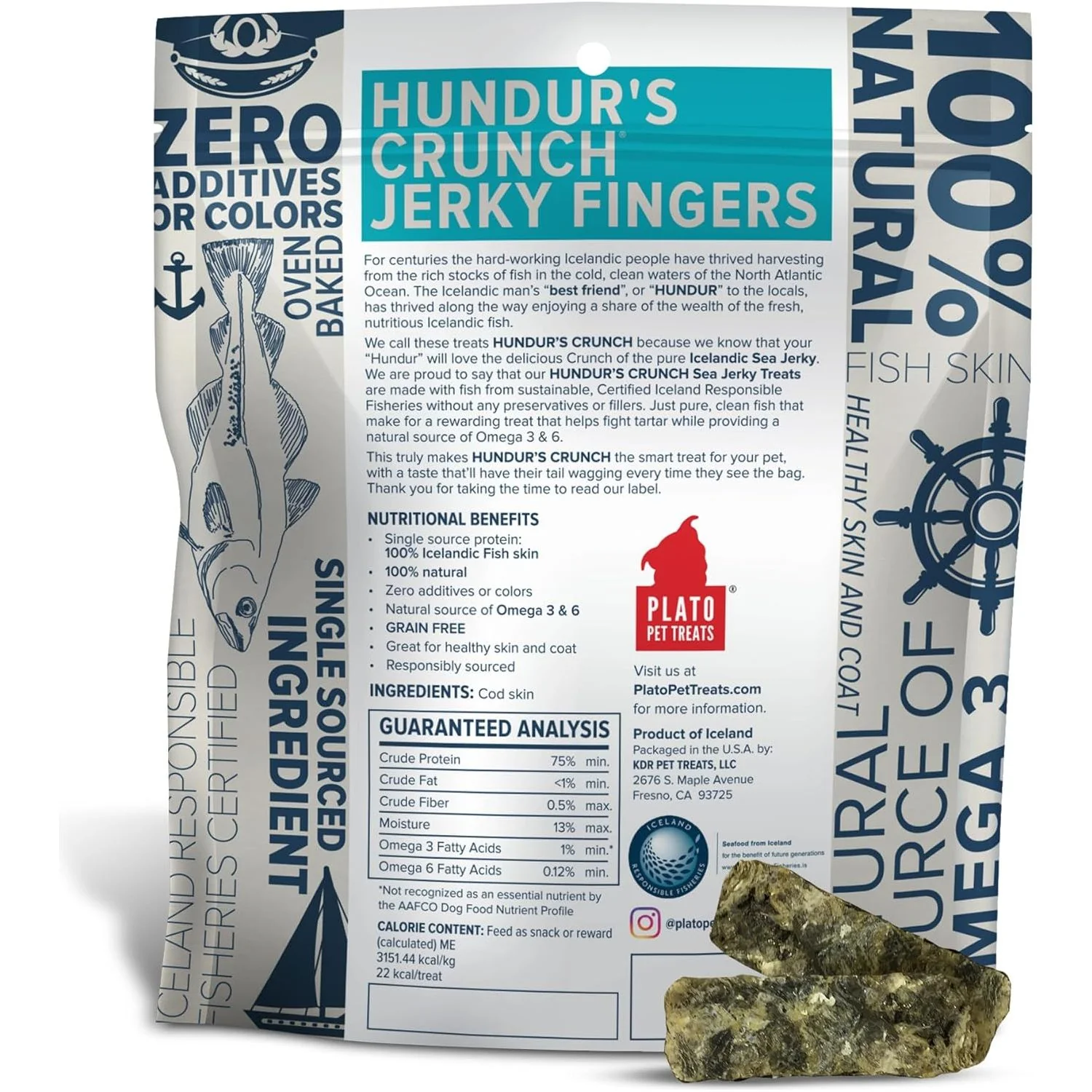 Plato Pet Hundur's Crunch Jerky Fingers Cod Skin - Image 2