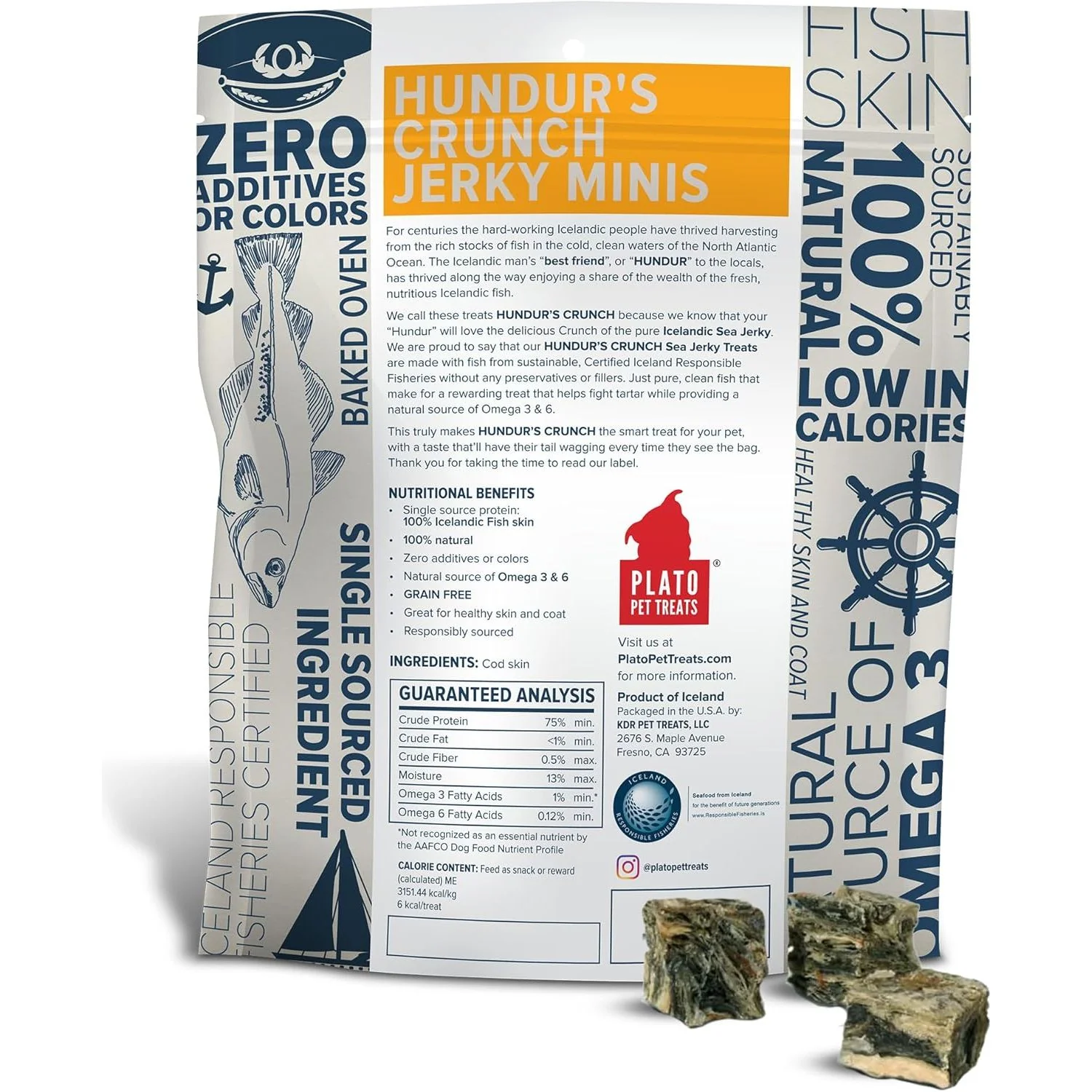 Plato Pet Hundur'S Crunch Jerky Minis Fish Skin - Image 3