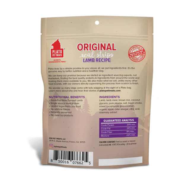 Plato Pet Treats Original Real Strips Lamb - Image 2