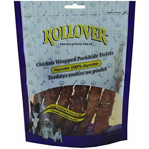 Rollover Chicken Wrapped Porkhide Twists Dog Treats