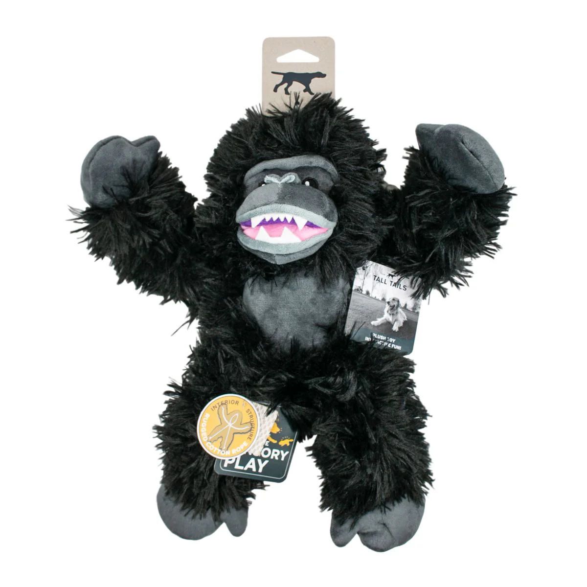 Tall Tails Plush Gorilla With Squeaker & Interior Rope Dog Toy - Image 4