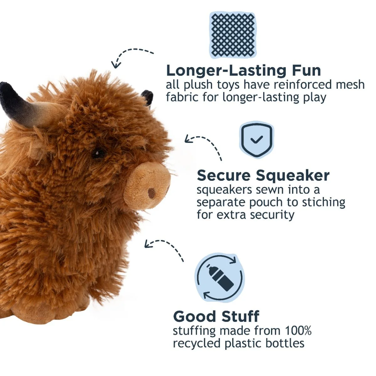 Tall Tails Plush Highland Cow Dog Toy - Image 3