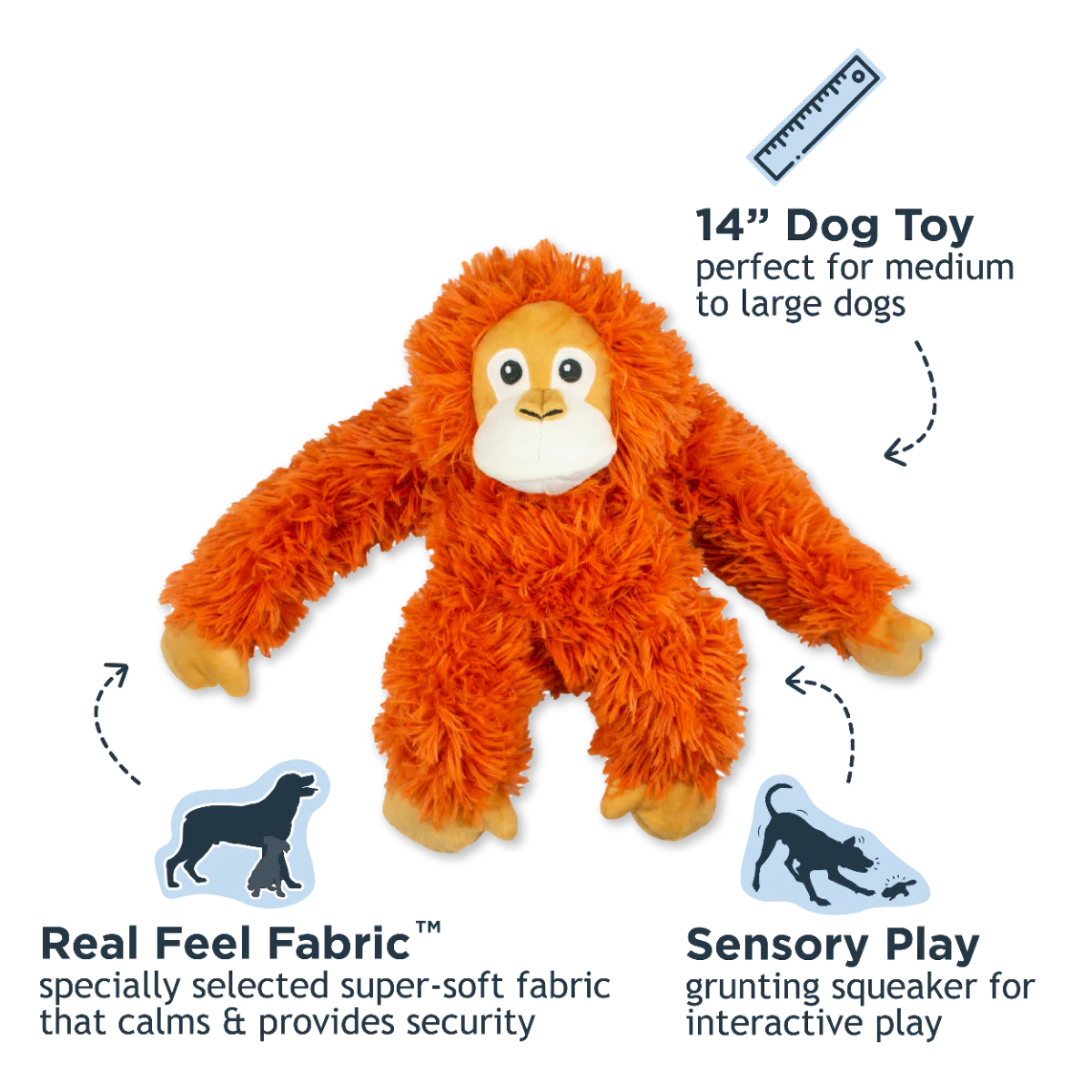 Tall Tails Plush Orangutan With Squeaker & Interior Rope Dog Toy - Image 2