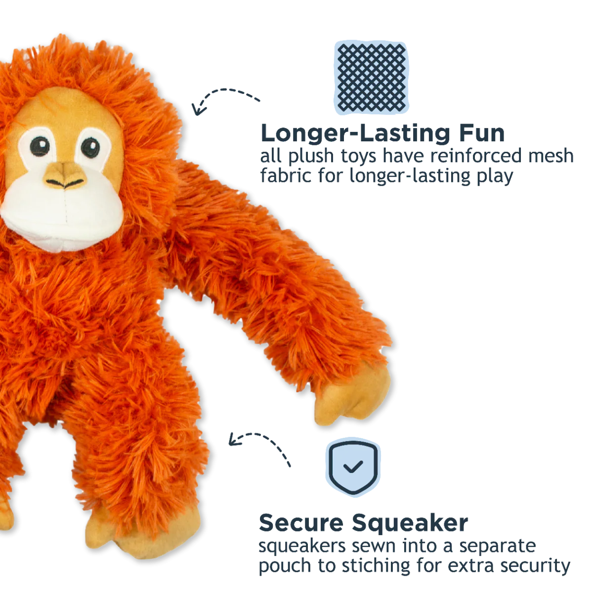 Tall Tails Plush Orangutan With Squeaker & Interior Rope Dog Toy - Image 3