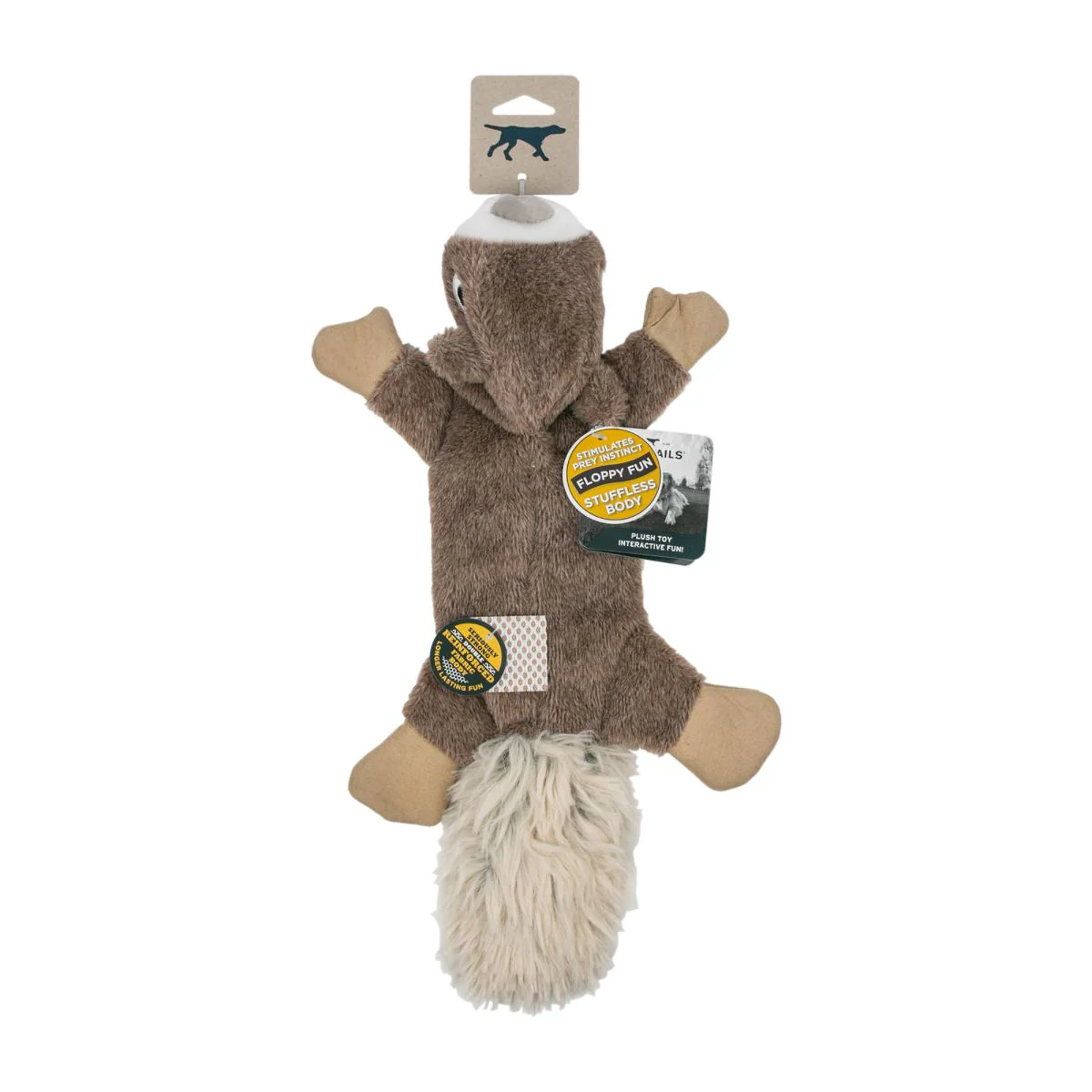 Tall Tails Plush Stuffless Squirrel With Squeaker, Crinkle, & Rope Dog Toy - Image 3