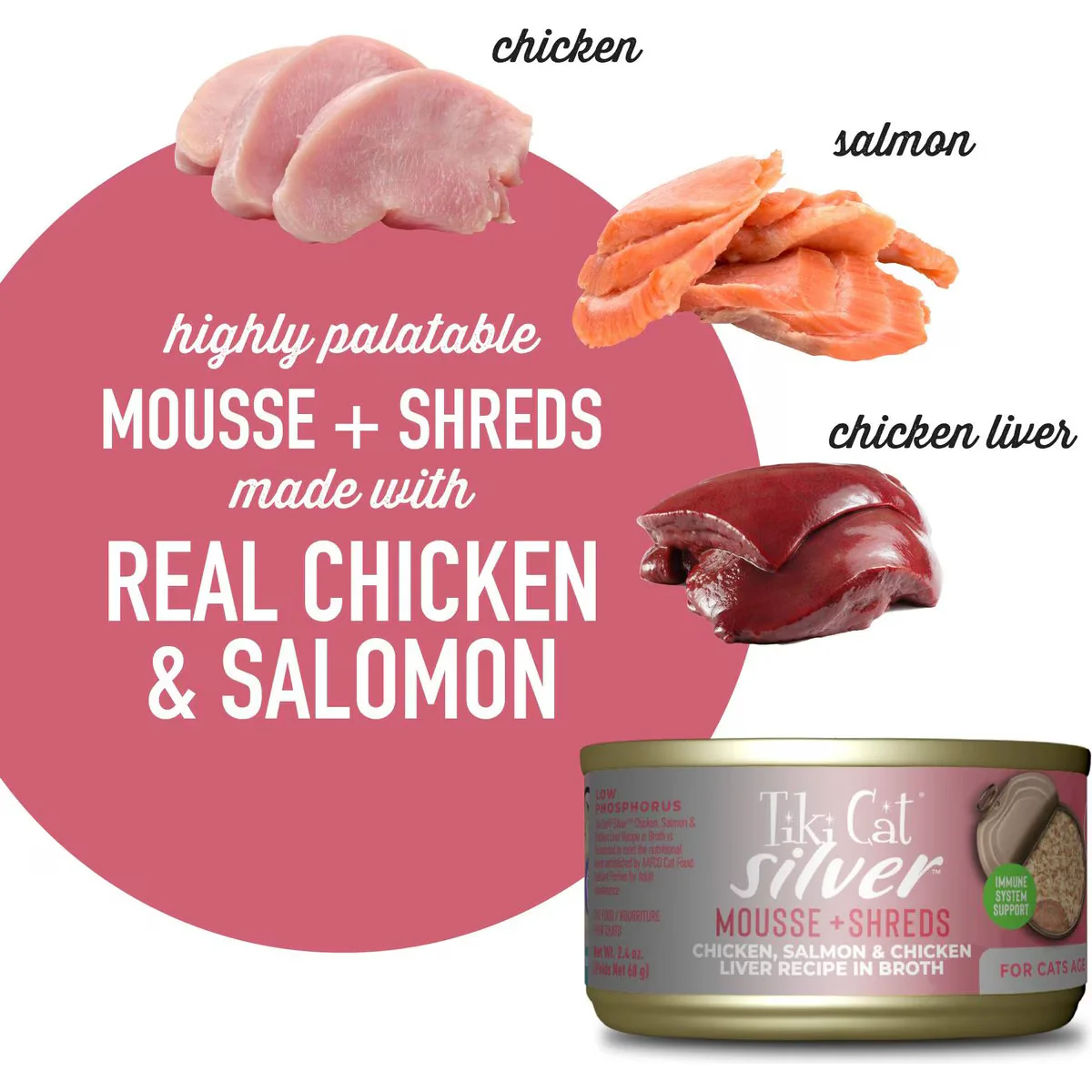 Tiki Cat Can Silver Mousse & Shreds Chicken, Salmon & Chicken Liver In Broth - Image 3