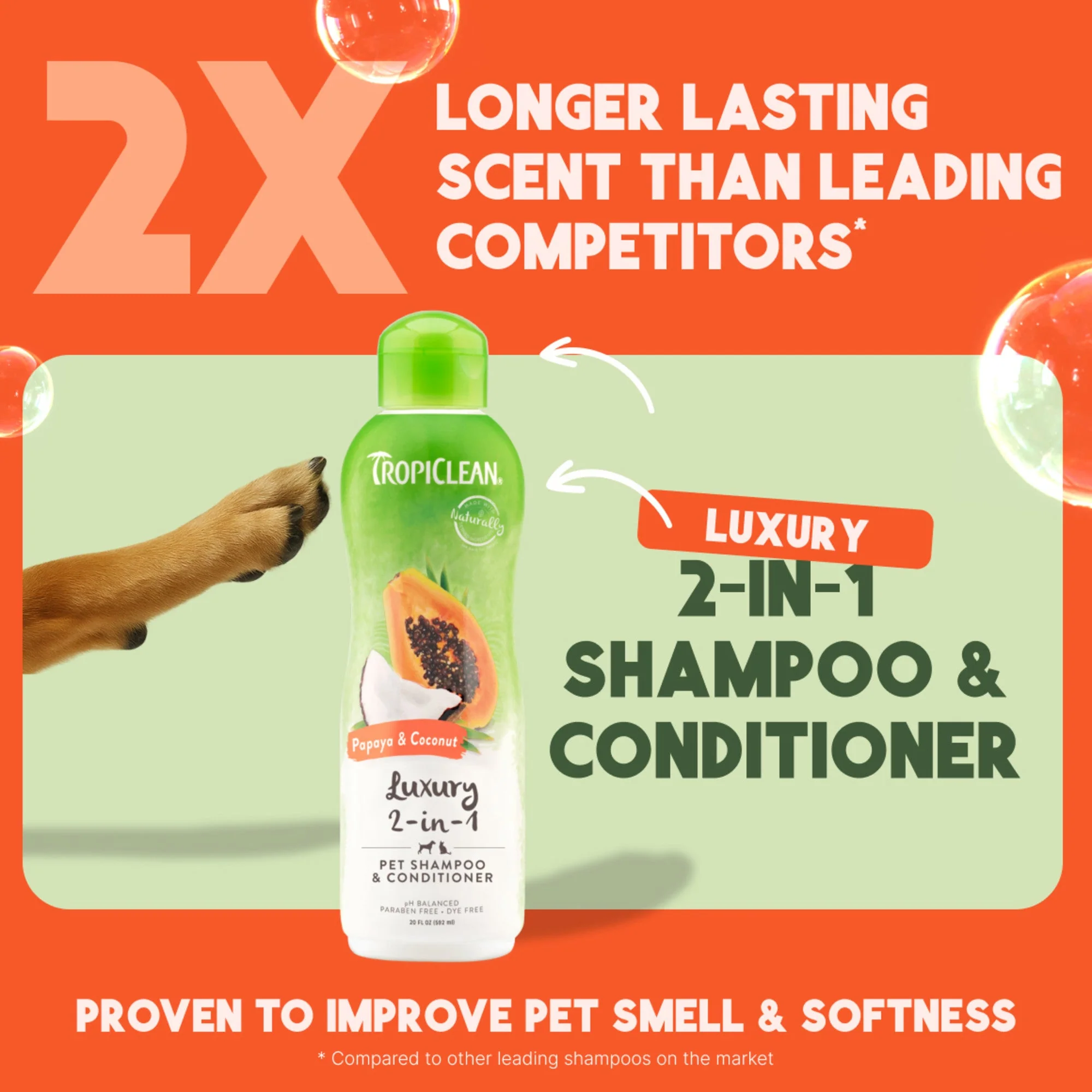 TropiClean Papaya & Coconut Luxury 2-in-1 Shampoo and Conditioner for Pets - Image 3
