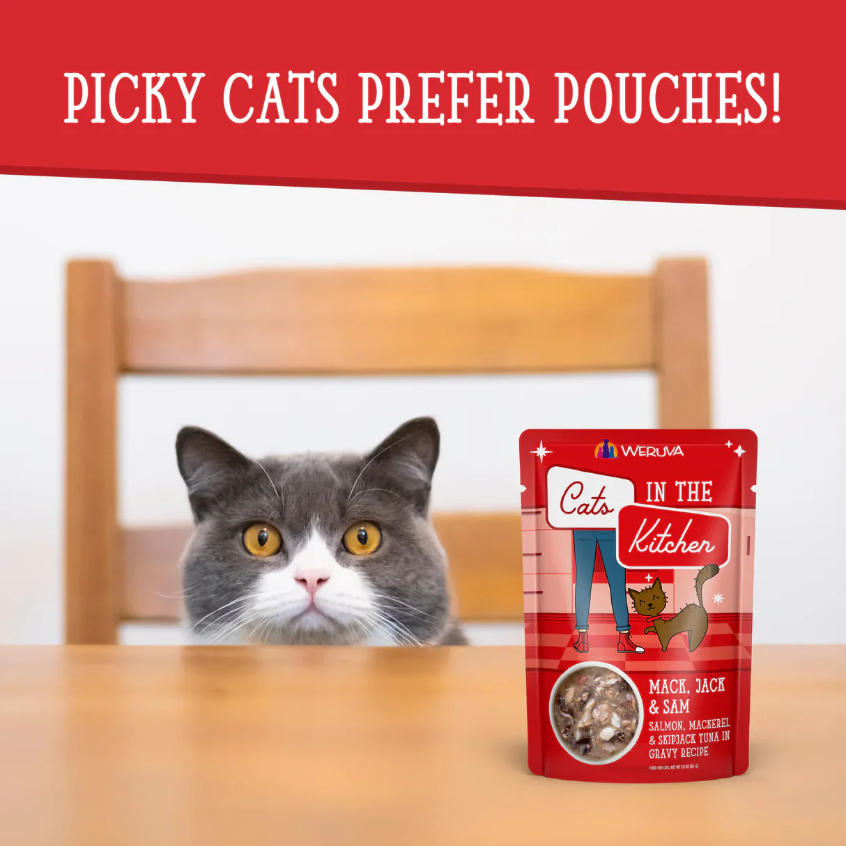 Weruva Cat Pouch Cats in the Kitchen Mack Jack and Sam! Salmon, Mackerel & Tuna Dinner in Gravy - Image 6