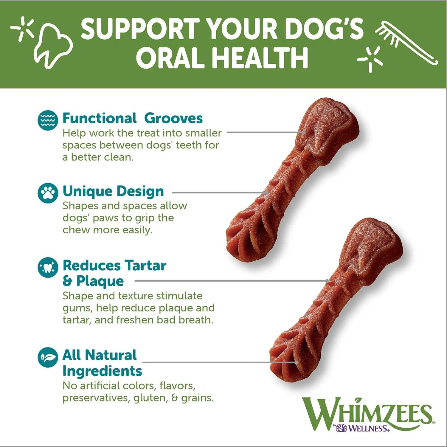 Whimzees Natural Grain Free Daily Dental Long Lasting Dog Treats Brushzees - Image 2